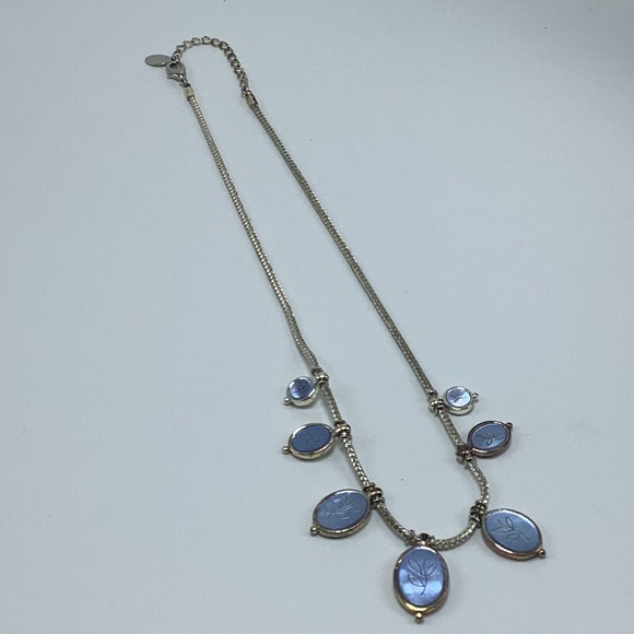 Vintage Carolina Herrera Blue Abalone Necklace 7 Oval Leaf Stem Pendants - Picture 3 of 6